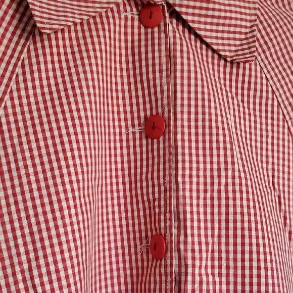 Vintage Retro Promod France Red & White Checkered Checked Button Up Trench Coat - Picture 4 of 11